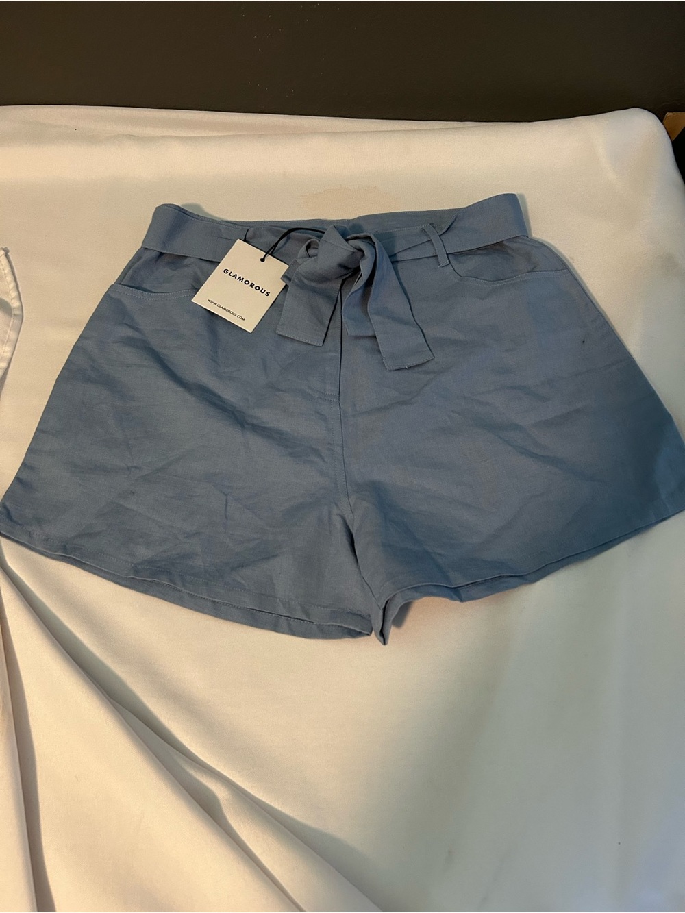 Glamorous Dusty Blue Tie-Belt Women's Shorts